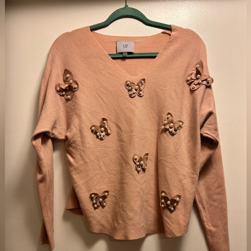 Liv Milano Women's Butterfly Embellished Sweater - Pink
